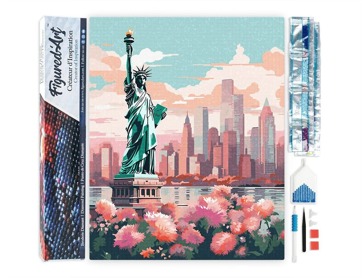Broderie Diamant – New York en fleurs | Kit complet 40x50 cm avec diamants carrés