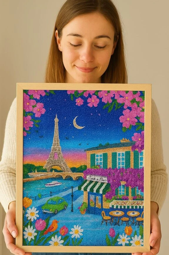 Peinture en Diamant – Paris la Nuit, Vue sur la Tour Eiffel 30x40 cm – Image 2