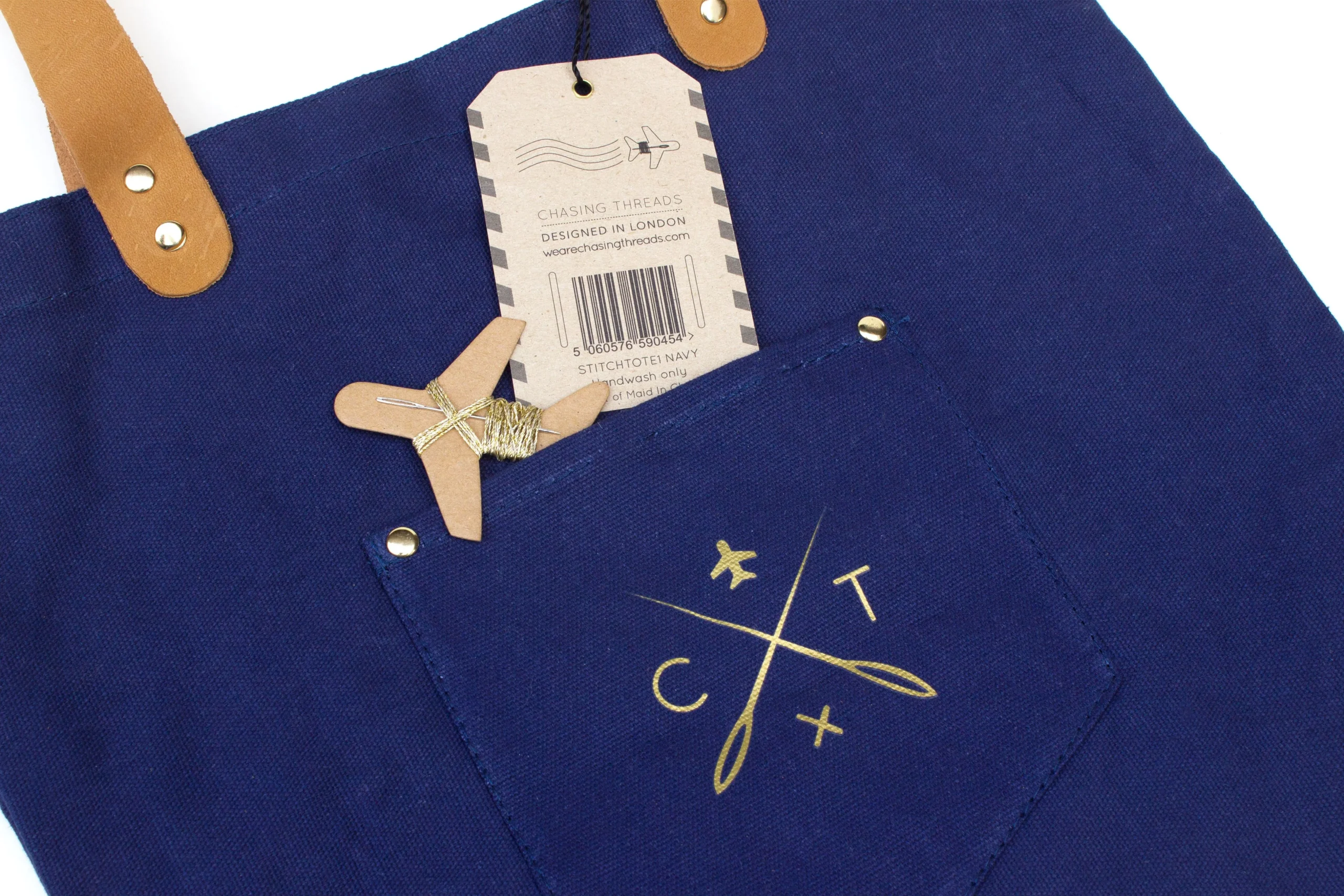 Sac fourre-tout Stitch Your Travels - Marine avec poignées en cuir – Image 2