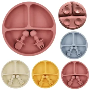 Assiette à ventouse et couverts en silicone pour bébé