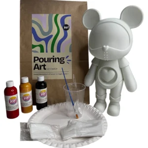 Kit DIY Pouring Art Ourson Coeur– Crée ton œuvre chez toi ! Rouge/Blanc/Noir