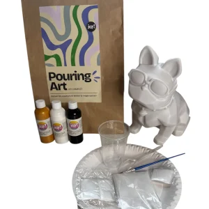 Kit DIY Pouring Art Bouldogue – Crée ton œuvre chez toi !Noir/Gold/Blanc