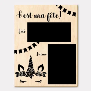 Affiche anniversaire en bois - Licorne