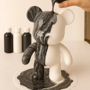 Kit de peinture pouring fluide art - Ours Teddy Bear Noir /Blanc /Gris