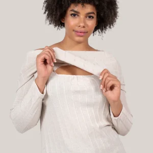 Pull à grand col d'allaitement - Beige