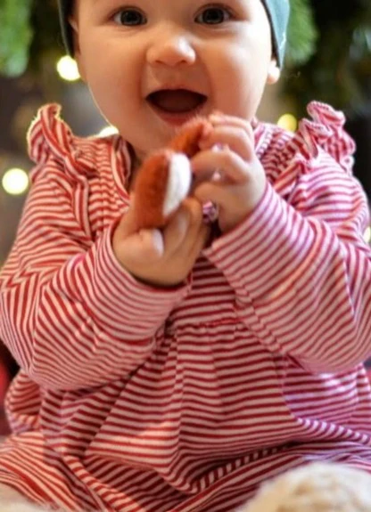 Robe à manches froncées rayée rouge – Image 4