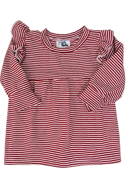 Robe à manches froncées rayée rouge