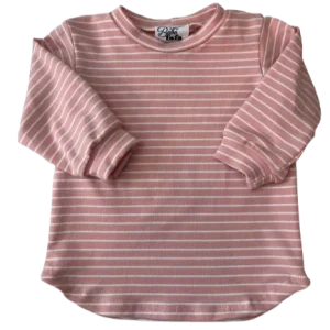 T-shirt manches longues à rayures corail